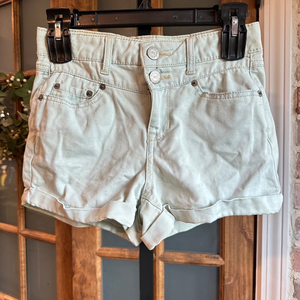 Aeropostale Denim Shorts Womens‎ 00 Light Wash High Waisted Shorty Cuffed